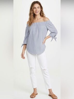 Philosophy Off The Shoulder Striped Flared Sleeve Cotton Blouse L